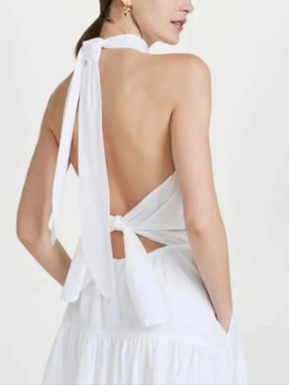 Vince Draped Neck Halter Dress in Optic White Midi Size Large